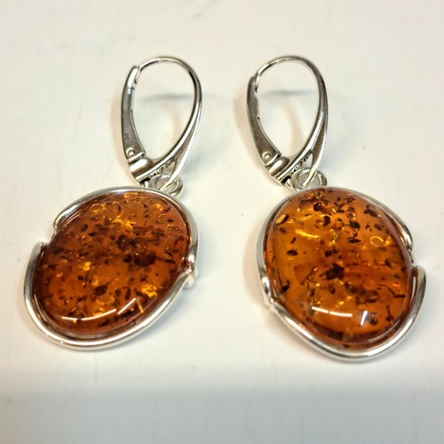HWG-2421 Earrings, Oval, Rum Amber, Irregular Shape in Silver $70 at Hunter Wolff Gallery